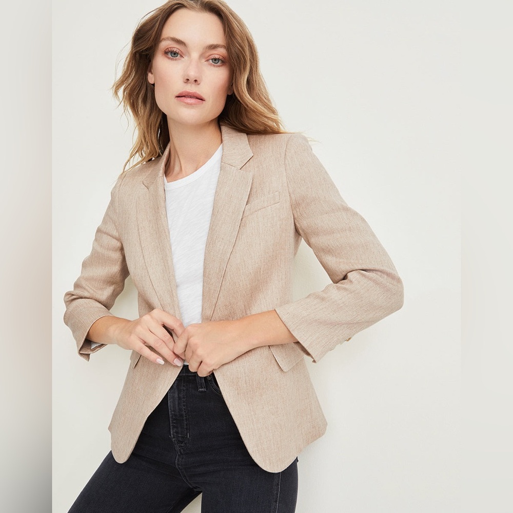 Veronica Beard Linen Blend Beige Cutaway Dickey Blazer in Size 6 Preppy Designer